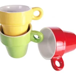 Coffert 6 Espresso-koppar - OUT OF THE BLUE - Keramik - Metallstöd - Varierade färger - Samtida design