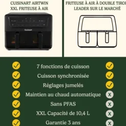 CUISINART Airfryer AFD10XBLE - 10,4 l kapacitet - Dubbel tank - Svart - 2400 W