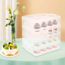 Cupcake/Muffins-låda - Transportlåda 4 våningar - Med handtag - Stapelbar - Bärbar - Svart