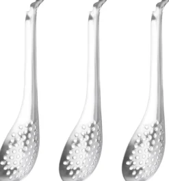 3-delad kulsked, kaviarsked i rostfritt stål för att ta ut oliver och kapris ur burken, molekylär gastronomibar äggsked kök