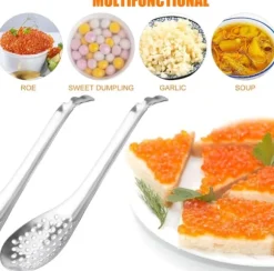 3-delad kulsked, kaviarsked i rostfritt stål för att ta ut oliver och kapris ur burken, molekylär gastronomibar äggsked kök