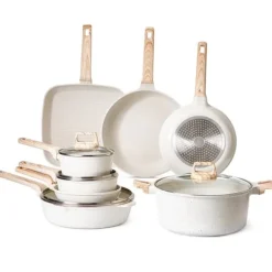19-delade Grytor och Kastruller, Granit Nonstick, Köksredskap i Vit Färg, Lätt att Rengöra