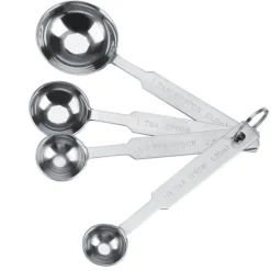 4-delade mätskedar i rostfritt stål för torra och flytande ingredienser