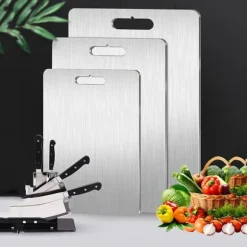 3-delars Set med Dubbelhäftande Skärbräda i Rostfritt Stål, Mögel- och Fukttålig