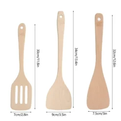 3-delars set omålade träspatel köksredskap matlagningsverktyg för non-stick pannor