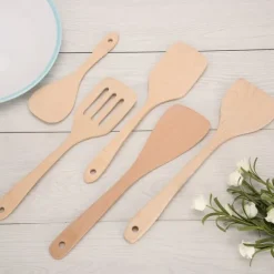 5-delars set träspatelsked matlagningsverktyg köksredskap kit för non-stick panna