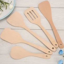 5-delars set träspatelsked matlagningsverktyg köksredskap kit för non-stick panna