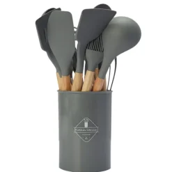 12-delars Silikon Köksredskap med Förvaringsställ – Komplett och Praktisk Köksutrustning