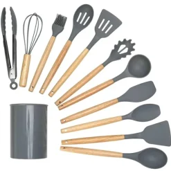12-delars Silikon Köksredskap med Förvaringsställ – Komplett och Praktisk Köksutrustning