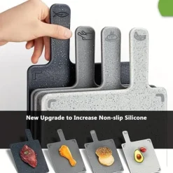 5-delars Skärbräda i Vetehalm med Ställ – Multifunktionella Färgsorterade Skärbrädor för Kök