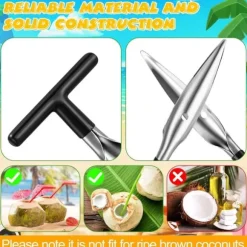 4-delat kokosöppnare-set för ungt grönt färskt kokosvatten, säkra och enkla att öppna kokosnötter