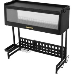 Diskställ - Över diskbänk torkställ - Utdragbar - Rosttålig - Mått 84,5×28×31 cm - Max belastning 100 kg - Kolstål och PP - Svart