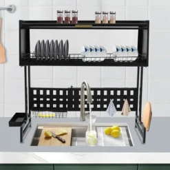 Diskställ - Över diskbänk torkställ - Utdragbar - Rosttålig - Mått 84,5×28×31 cm - Max belastning 100 kg - Kolstål och PP - Svart