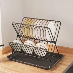 Diskställ 32 x 21 x 26,5 cm – svart metall med två våningar