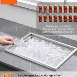 Drop-in iskylare, 22"L x 17"B x 12"H i rostfritt stål, kommersiell isbehållare med lock, 40 qt för utomhuskök.