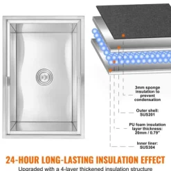 Drop-in Iskylare 27x18x21 tum, rostfritt stål med lock, hållbar design, perfekt för kylning av drycker, idealisk för fester och uteplatser