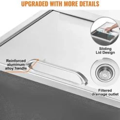 Drop-in Iskylare 27x18x21 tum, rostfritt stål med lock, hållbar design, perfekt för kylning av drycker, idealisk för fester och uteplatser