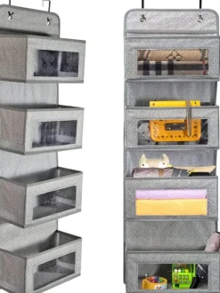 Dörrhängande Förvarare - 4 Fickor med Genomskinligt Fönster - För Förråd/Badrum/Garderob (Gråvit)