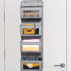 Dörrhängande Förvarare - 4 Fickor med Genomskinligt Fönster - För Förråd/Badrum/Garderob (Gråvit)