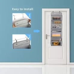 Dörrhängande Förvarare - 4 Fickor med Genomskinligt Fönster - För Förråd/Badrum/Garderob (Gråvit)