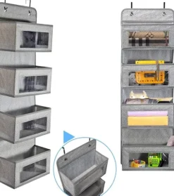 Dörrhängande Förvarare - 4 Fickor med Genomskinligt Fönster - För Förråd/Badrum/Garderob (Gråvit)