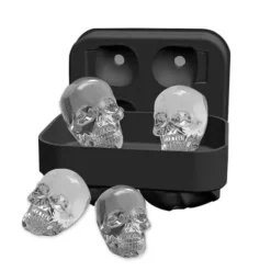 3D-skalleform iskubbricka, gör fyra levande dödskallar, flexibel ismaskin av livsmedelskvalitet i silikonform