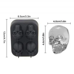 3D-skalleform iskubbricka, gör fyra levande dödskallar, flexibel ismaskin av livsmedelskvalitet i silikonform