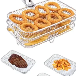 Dual Air Fryer Rack kompatibel för Ninja Multi Layered Dehydrator Racks 304 rostfritt stål Dual Air Fryer Stativ Stativ Air Fryer Tillbehör