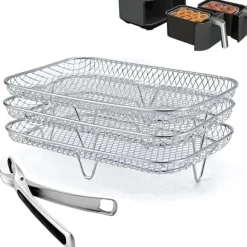 Dual Air Fryer Rack kompatibel för Ninja Multi Layered Dehydrator Racks 304 rostfritt stål Dual Air Fryer Stativ Stativ Air Fryer Tillbehör