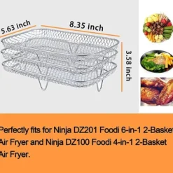 Dual Air Fryer Rack kompatibel för Ninja Multi Layered Dehydrator Racks 304 rostfritt stål Dual Air Fryer Stativ Stativ Air Fryer Tillbehör