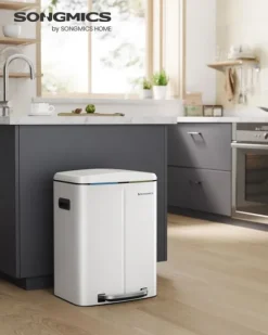 Dubbel soptunna, 2 x 20 l kökssoptunna, trappstegsbehållare i metall med dubbla fack, innerhinkar i plast, lock med mjuk stängning och handtag, luktt | CDON