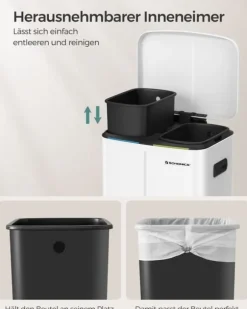 Dubbel soptunna, 2 x 20 l kökssoptunna, trappstegsbehållare i metall med dubbla fack, innerhinkar i plast, lock med mjuk stängning och handtag, luktt | CDON