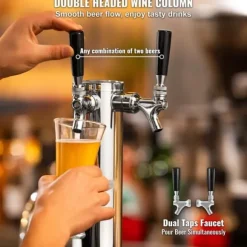 Dubbelkranar Fatölstornautomat, rostfritt stål, Kegerator Tower Kit med förmonterad slang och självstängande kran för fest och bar