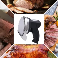 Elektrisk kebabskärare - Handhållen gyroskniv - 80 W Effekt - Justerbar skärtjocklek - Rostfritt stålblad - Bladslipare - Röd