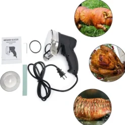 Elektrisk kebabskärare - Handhållen gyroskniv - 80 W Effekt - Justerbar skärtjocklek - Rostfritt stålblad - Bladslipare - Röd