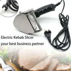 Elektrisk kebabskärare - Handhållen gyroskniv - 80 W Effekt - Justerbar skärtjocklek - Rostfritt stålblad - Bladslipare - Röd