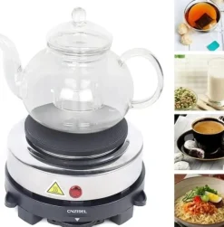 Elektrisk kokplatta - Enkel platta - 500 W - Gjutjärnsplatta - Rostfritt hölje - 6 Temperaturer - Portabel - För camping & kök