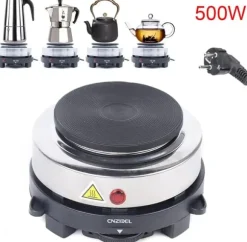 Elektrisk kokplatta - Enkel platta - 500 W - Gjutjärnsplatta - Rostfritt hölje - 6 Temperaturer - Portabel - För camping & kök