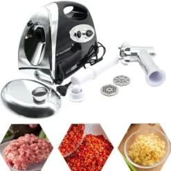 Elektrisk köttkvarn - Köttkvarn & korvstoppare - 800 W kopparmotor - 304 rostfritt stål - 220 V - EU-kontakt - 190 varv/min - Svart