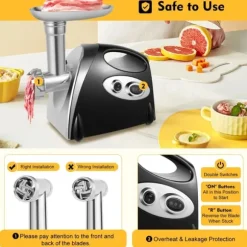 Elektrisk köttkvarn - Köttkvarn & korvstoppare - 800 W kopparmotor - 304 rostfritt stål - 220 V - EU-kontakt - 190 varv/min - Svart