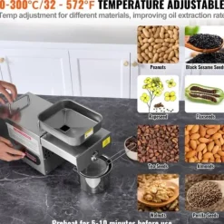 Elektrisk oljepressmaskin, 850 W, rostfritt stål, justerbar temperatur 0-300 ℃ för pressning av jordnötter och sesamfrön.