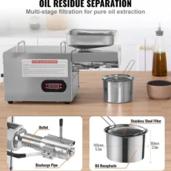 Elektrisk oljepressmaskin, 850 W, rostfritt stål, justerbar temperatur 0-300 ℃ för pressning av jordnötter och sesamfrön.