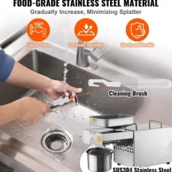 Elektrisk oljepressmaskin, 850 W, rostfritt stål, justerbar temperatur 0-300 ℃ för pressning av jordnötter och sesamfrön.