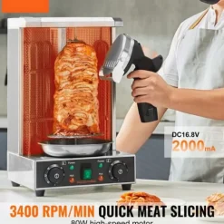 Elektrisk shawarmakniv, sladdlös, turkisk döner kebab köttskärare med 2 blad.