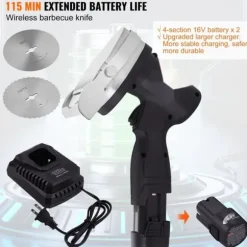 Elektrisk shawarmakniv, sladdlös, turkisk döner kebab köttskärare med 2 blad.