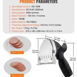 Elektrisk shawarmakniv, sladdlös, turkisk döner kebab köttskärare med 2 blad.