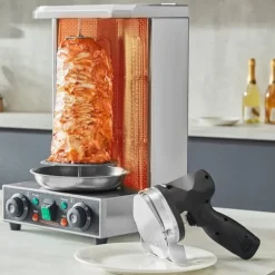Elektrisk shawarmakniv, sladdlös, turkisk döner kebab köttskärare med 2 blad.