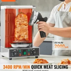 Elektrisk shawarmakniv, sladdlös köttskärare för turkisk döner kebab med 2 blad.