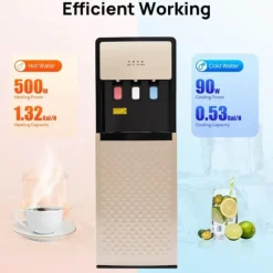 Elektrisk vattenautomat - Golvstående vattenkylare - Varmt och kallt vatten - Bottenmatad - 110V/220V - UL-certifierad - Vit