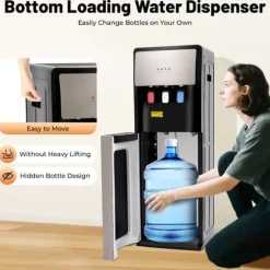 Elektrisk vattenautomat - Golvstående vattenkylare - Varmt och kallt vatten - Bottenmatad - 110V/220V - UL-certifierad - Vit